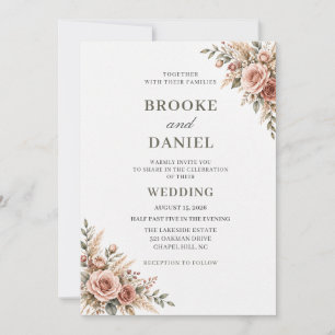 Convites Casamento Boho Rosa Poeira Champanhe
