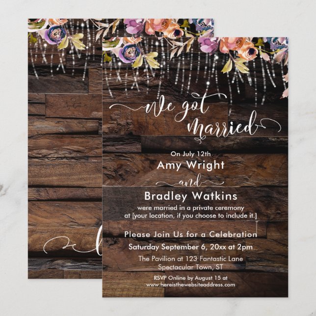 Convites Casamento Boho Rústico Apenas Cerimônia de Casamen (Frente/Verso)