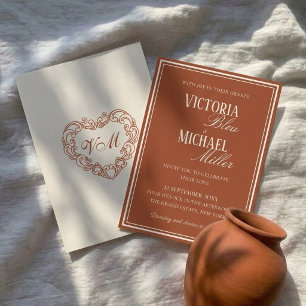Convites Casamento Boho Terracota Marfim Chic Antigo