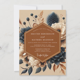 Convites Casamento Boho Terracota Navy
