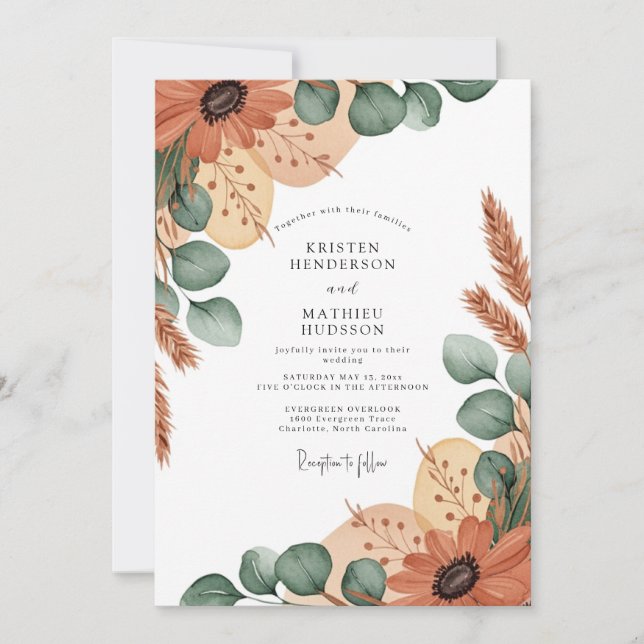 Convites Casamento Boho Terroso de Terracota (Frente)