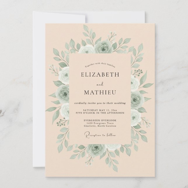 Convites Casamento Boho Terroso em Verde Sálvia (Frente)