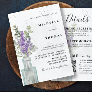 Convites Casamento Boho Tudo Em Um Eucalipto e Lavanda Em