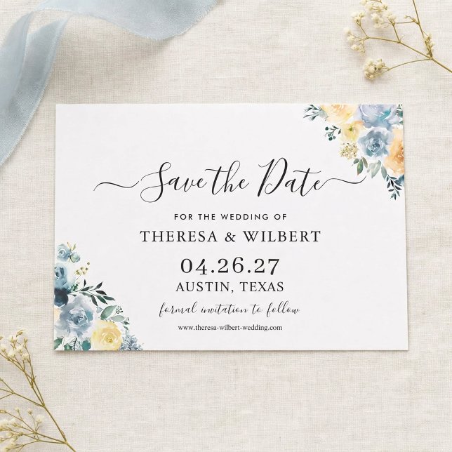 Convites Casamento Boho Vanilla Blue Salve a Data (Criador carregado)