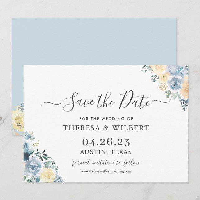 Convites Casamento Boho Vanilla Blue Salve a Data (Frente/Verso)