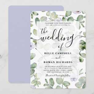Convites Casamento Boho Verde Eucalipto e Floral Roxo