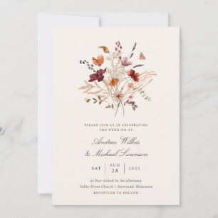 Convites Casamento Boho Vintage Flor Silvestre Outono