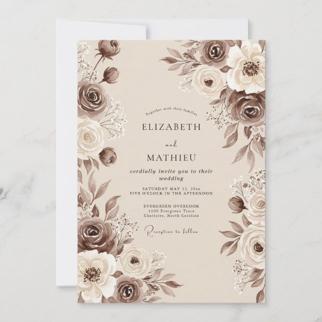 Convites Casamento Boho Vintage Marrom Sépia (Frente)