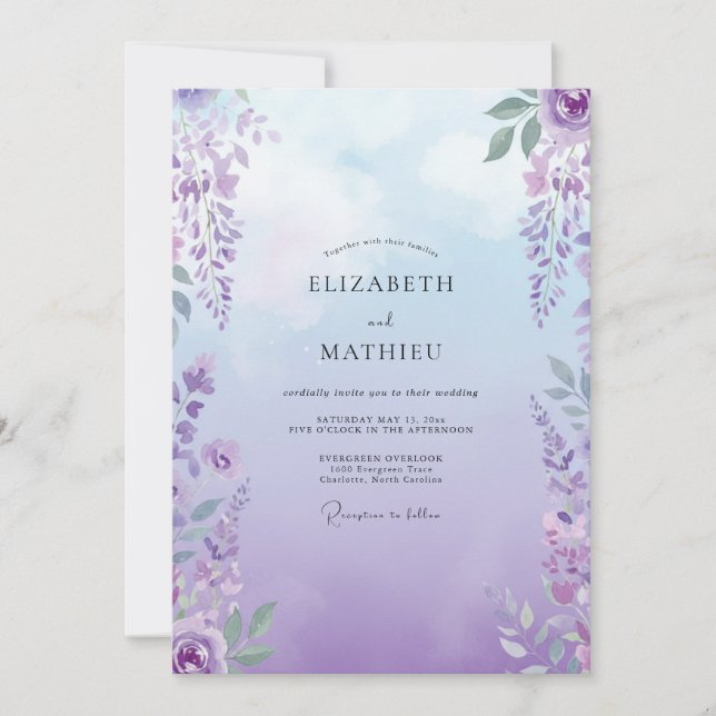 Convites Casamento Boho Violeta Glícine (Frente)