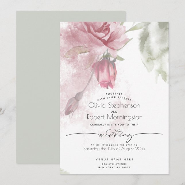 Convites CASAMENTO | Boho Watercolor Rosa e Mel Pintados e  (Frente/Verso)
