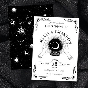 Convites Casamento bola de cristal da lua mágica preta e br