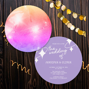 Convites Casamento Bola de Discoteca Laranja Rosa Lavanda R