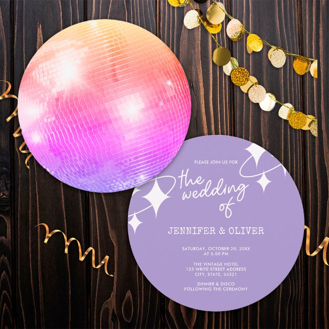 Convites Casamento Bola de Discoteca Laranja Rosa Lavanda R (Criador carregado)