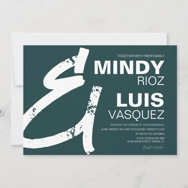 Convites Casamento BOLD E comercial Grunge Verde  (Frente)