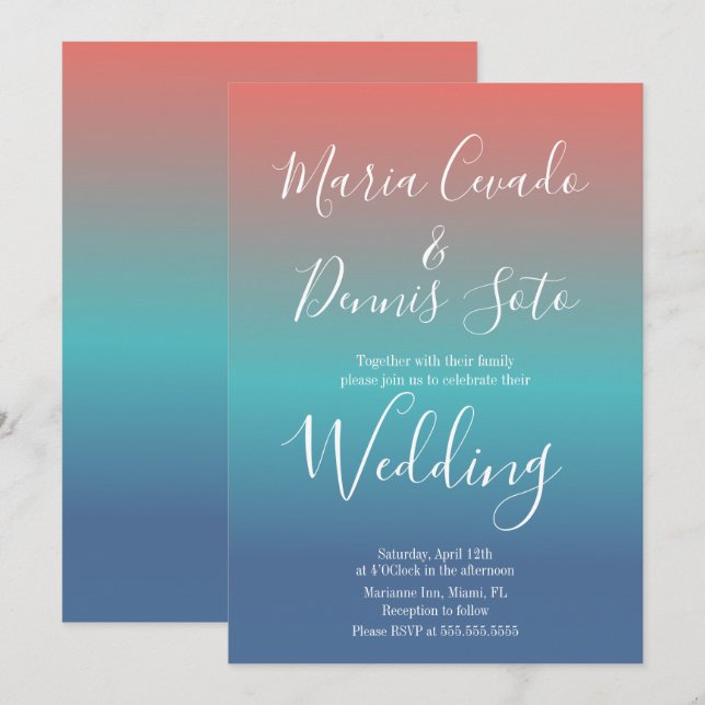 Convites Casamento Bold Gradiente Pôr do Sol Script (Frente/Verso)