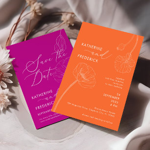 Convites Casamento Bold Orange Elegant Wildflower