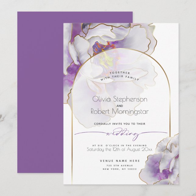 Convites CASAMENTO | Bold Tropical Ametyst Peony (Frente/Verso)