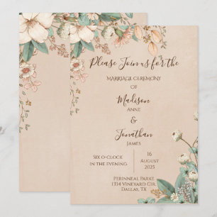 Convites Casamento Bonito com a Manuscrita Romântica Flora