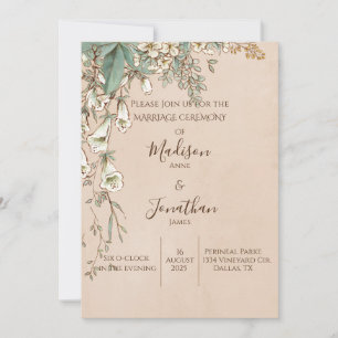 Convites Casamento Bonito com a Manuscrita Romântica Floral