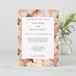 Convites Casamento bonito com Creme Rosa