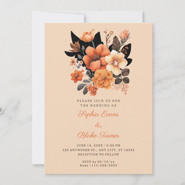 Convites Casamento bonito de Buquê Floral Laranja Queda de  (Frente)