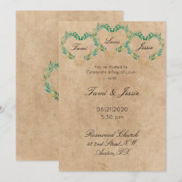 Convites Casamento Bonito de Coração Antiquado Rustic Green