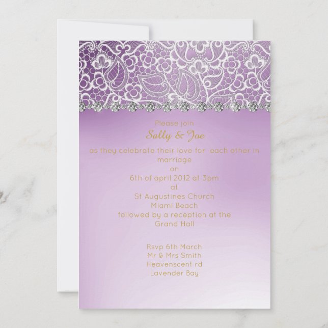 Convites Casamento bonito de Diamante de Roxo (Verso)