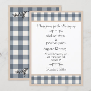Convites Casamento Bonito de Gingham, Xadrez Simples
