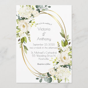 Convites Casamento bonito de Quadro Dourado Branco Floral M