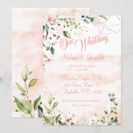 Convites Casamento bonito de Script Floral Rosa