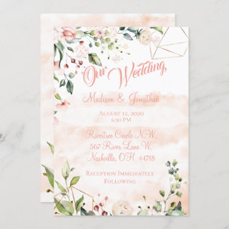Convites Casamento bonito de Script Floral Rosa