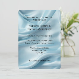 Convites Casamento bonito Feminino Azul Faux Satin