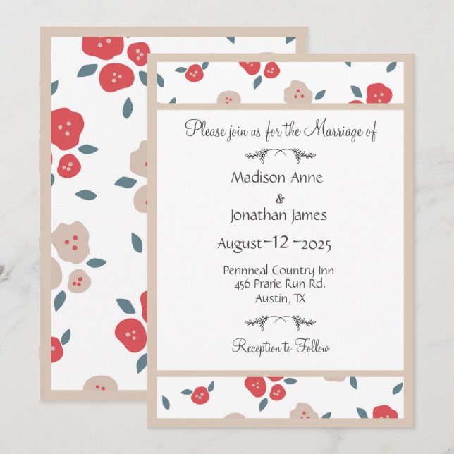 Convites Casamento Bonito Floral Simples (Frente/Verso)