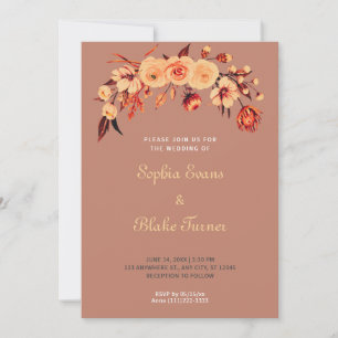 Convites Casamento bonito Laranja Boêmiano Floral Brown