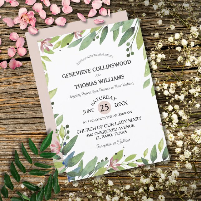 Convites Casamento bonito Primavera botânico, cor-de-rosa (Pretty Pink Floral Botanical Wedding Invitation)