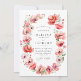 Convites Casamento bonito, rosa e design de papoila vermelh