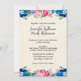 Convites Casamento bonito, rosa e flor azul