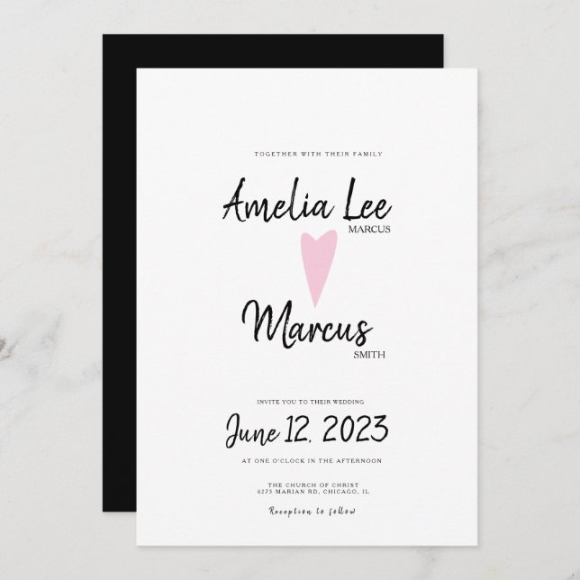 Convites Casamento Bonito Simples de Script Branco Branco (Frente/Verso)