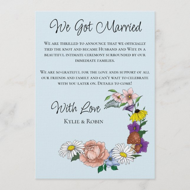 Convites Casamento Borboleta Cogumelo Flores Silvestres Cap (Frente)