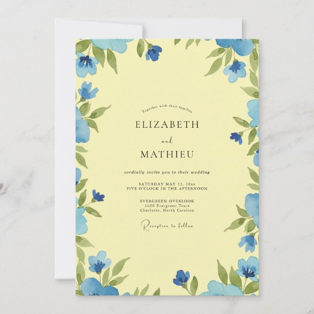 Convites Casamento Borboleta Eucalipto Folhagem Periwinkle (Frente)