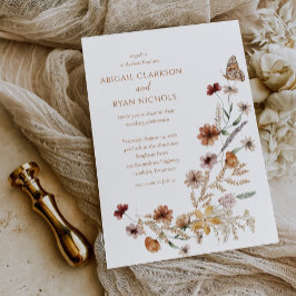 Convites Casamento Borboleta Floral de Flor Silvestre Boho