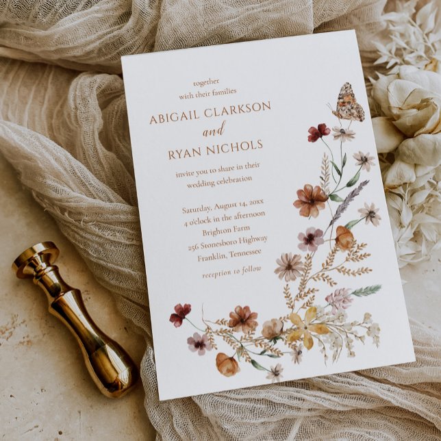 Convites Casamento Borboleta Floral de Flor Silvestre Boho (Criador carregado)