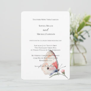 Convites Casamento Borboleta Floral Pêssego Rosa