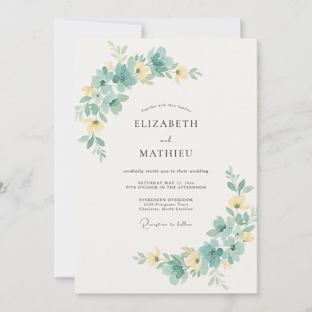 Convites Casamento Borboleta Folhagem Eucalipto (Frente)