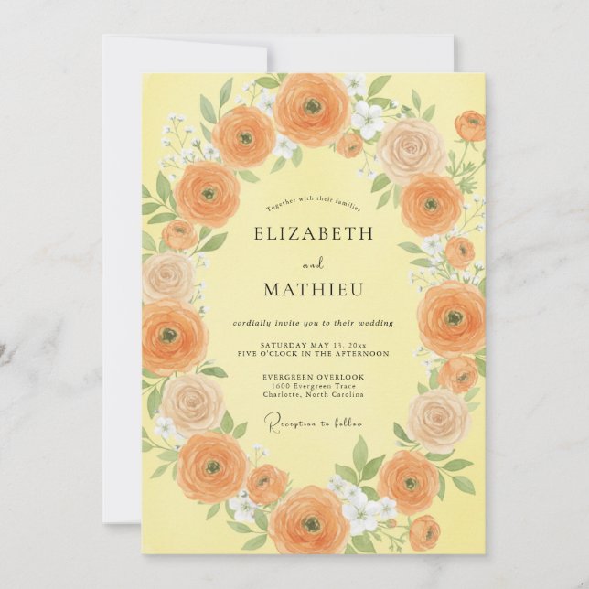 Convites Casamento Borboleta Laranja Ranunculus Eucalipto (Frente)
