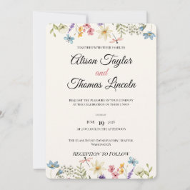 Convites Casamento Borboleta Prado de Flores Silvestres Cap
