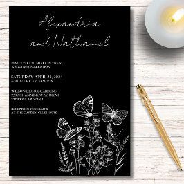 Convites Casamento Borboleta Preto e Branco Minimalista Mod