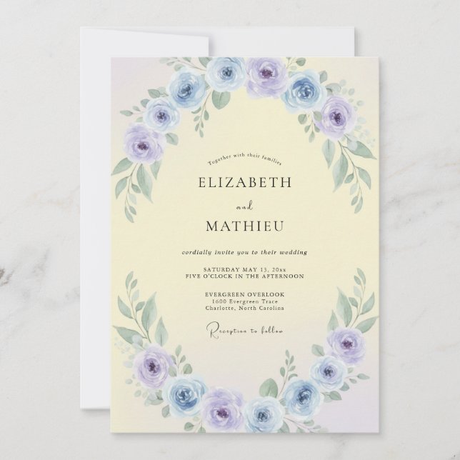 Convites Casamento Borboleta Violeta Ranunculus Eucalipto (Frente)