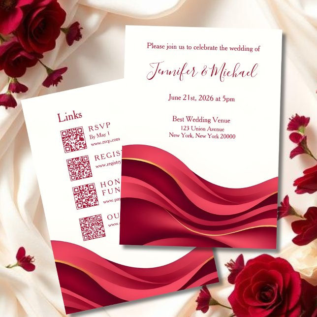 Convites Casamento Borgonha e Marfim Tudo em Um (Burgundy Wedding All In One  Invitation )