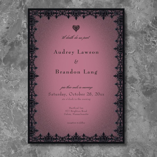 Convites Casamento Borgonha Fronteira de Ferro Gótico Vitor (Victorian Gothic Iron Border Burgundy Wedding Invitation)